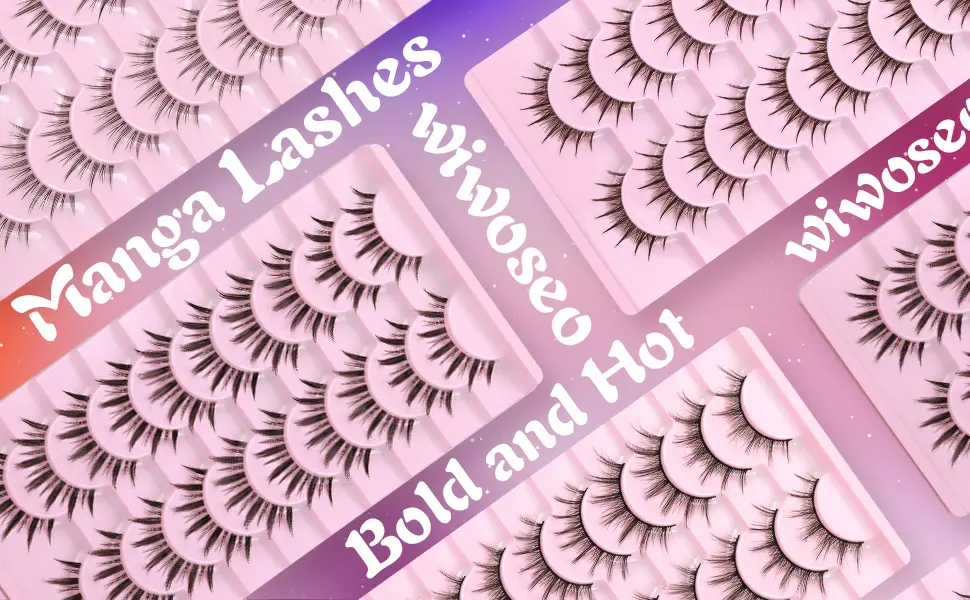 wiwoseo False Eyelashes Japanese Styles Spiky Lashes Cosplay Natural Wispy Fluffy Lashes 3D Effect 16MM False Eyelashes 10 Pairs Pack A-14MM - manga