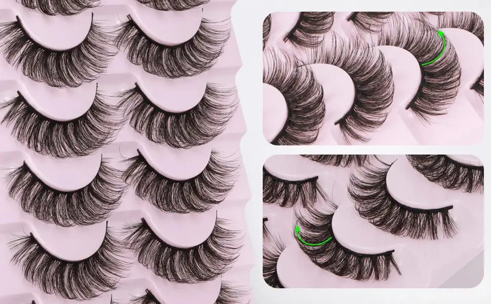 False Eyelashes Fluffy Mink Lashes Natural Wispy Medium Volume Eye Lashes 16MM C Curl Strip Lashes Extensions 8 Pairs Pack by Yawamica C Curl-16MM - 103C lashes-2