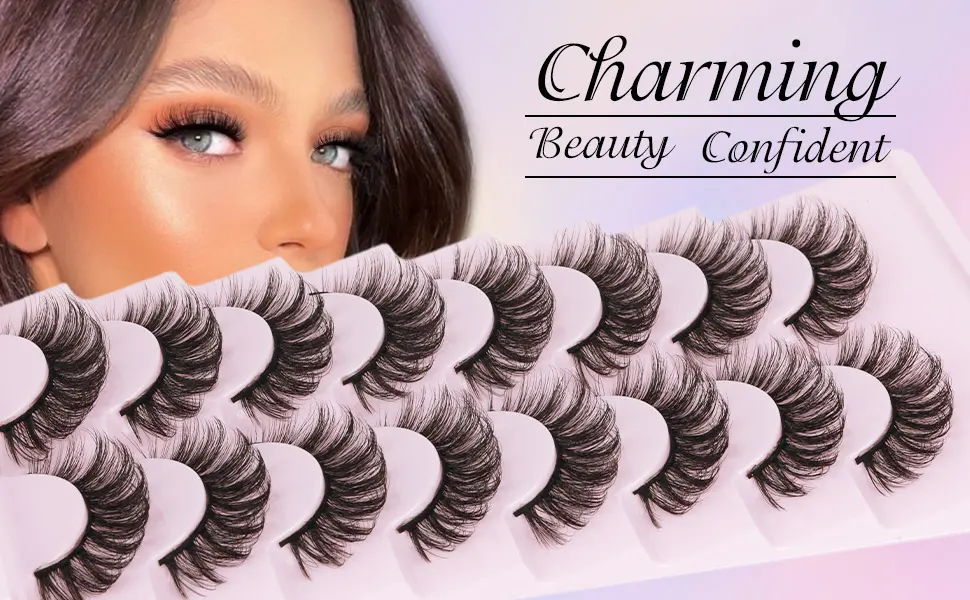 False Eyelashes Fluffy Mink Lashes Natural Wispy Medium Volume Eye Lashes 16MM C Curl Strip Lashes Extensions 8 Pairs Pack by Yawamica C Curl-16MM - 103C lashes