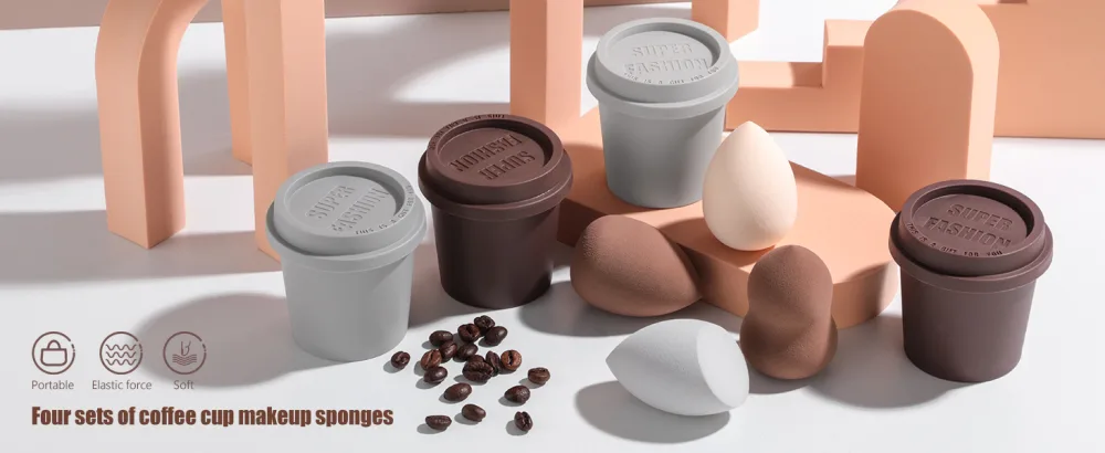 BS-MALL Makeup Sponge Set Foundation Blending Beauty Sponge Flawless for Liquid Cream and Powder Multi-colored Makeup Sponges 4 Pcs with Coffee Cup Package - product information 25
