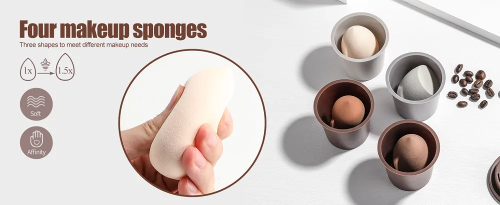 BS-MALL Makeup Sponge Set Foundation Blending Beauty Sponge Flawless for Liquid Cream and Powder Multi-colored Makeup Sponges 4 Pcs with Coffee Cup Package - product information 28