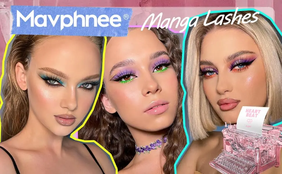 Manga Lashes Korean Natural Anime Eyelashes Wispy 3D Curl Clear Band 15MM Comic False Lashes Pack 10 Pairs by Mavphnee 1-Natural Wispy - Manga Lashes
