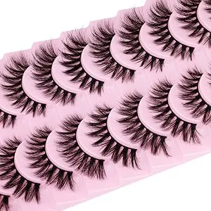 False Eyelashes Wispy Mink Lashes 10 Pairs Spiky Cat Eye Lashes 3D Natural Eyelashes Look Like Cluster Lashes 16mm Strip Fake Eyelashes Pack by EYDEVRO - Y28-21C