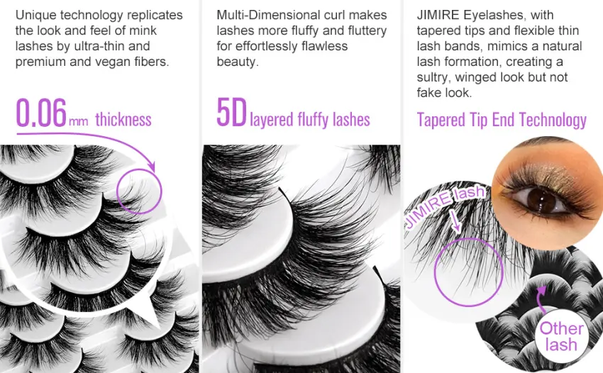 JIMIRE Faux Mink Lashes Fluffy Wispy False Eyelashes Luxury Soft Cat-Eye Lashes Pack 8 Pairs Cat Eye-17mm - 588-3-Lashes 2