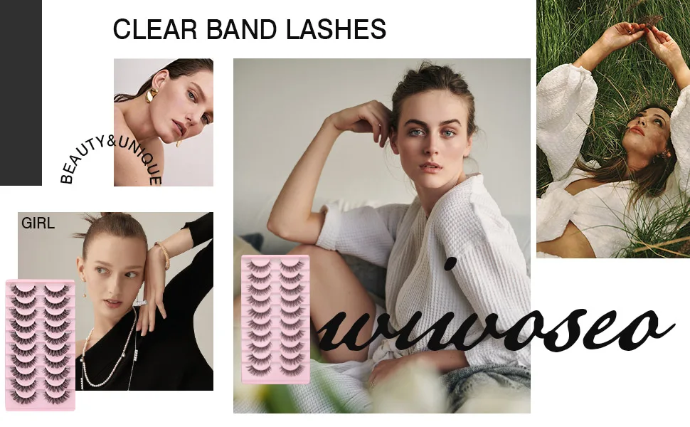 wiwoseo False Eyelashes Natural Lahes Wispy Russian Strip Lashes Clear band 15MM Cat Eye Lashes for Small Eyes 10 Pairs Pack - product information 15
