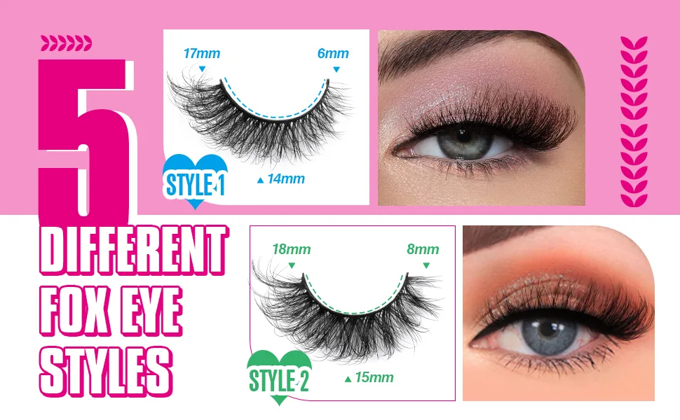 Fox Eye Lashes 5 Styles False Eyelashes Wispy Cat Eye Lashes Natural Look Fluffy Volume Eyelashes Pack 10 Pairs by Yawamica - Fluffy False Eyelashes