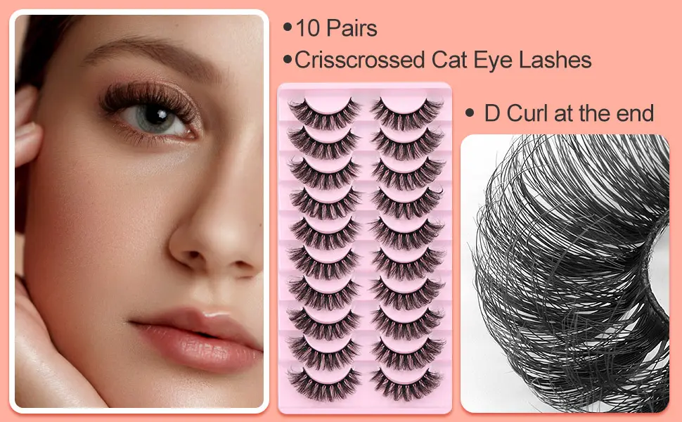 False Eyelashes Wispy Mink Lashes 10 Pairs 18mm Natural Lashes Russian Strip Lashes Curly Fake Eyelashes Pack by EYDEVRO - Y28-21A