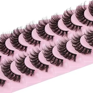 False Eyelashes Wispy Mink Lashes 10 Pairs 18mm Natural Lashes Russian Strip Lashes Curly Fake Eyelashes Pack by EYDEVRO - Y28-21A