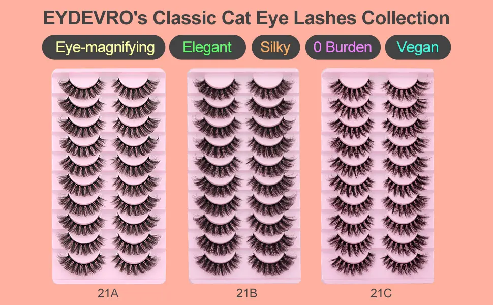 False Eyelashes Wispy Mink Lashes 10 Pairs 18mm Natural Lashes Russian Strip Lashes Curly Fake Eyelashes Pack by EYDEVRO - Y28-21A