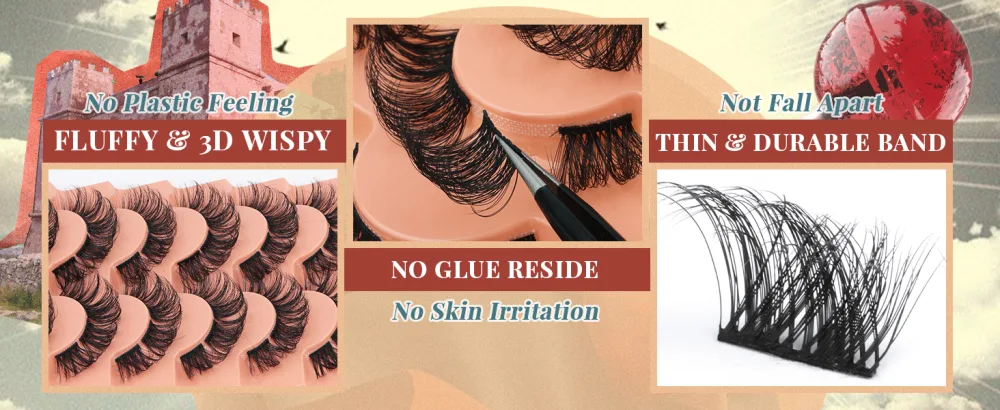 Lash Clusters Natural False Eyelashes 17mm Individual Lashes Wispy Lash Extension Clusters DIY 56 Pcs Clear Band Eyelash Clusters Multipack by TOOCHUNAG 01 Cluster 17mm - cluster lashes