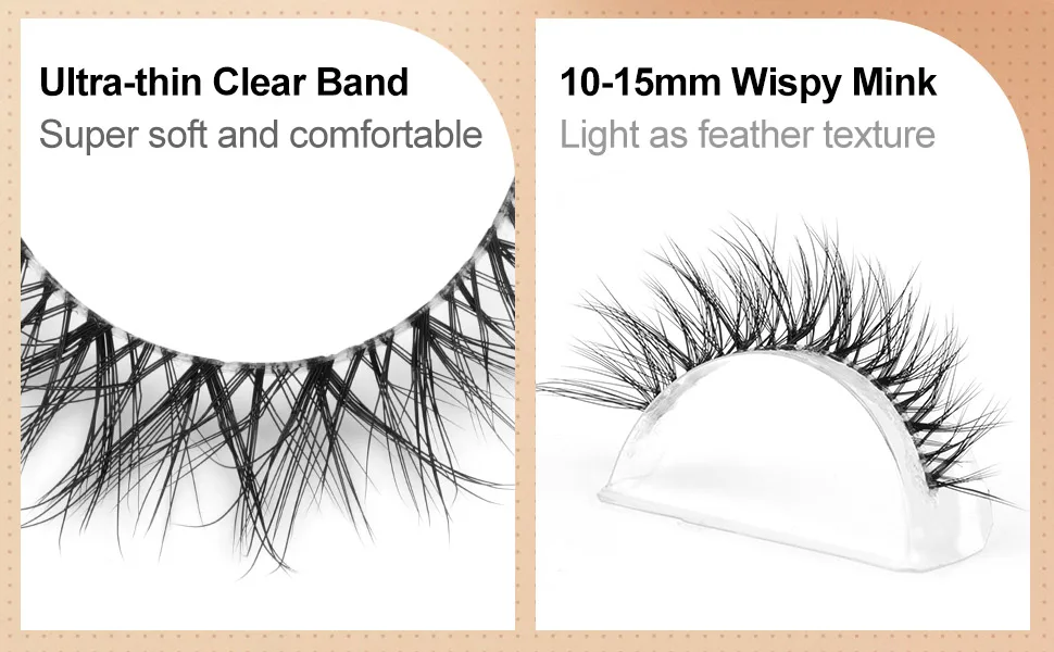 Lashes Natural Look Wispy Eyelashes Clear Band Lashes Cluster Short Mink Fluffy Fox Eye 15mm Lash Extensions Cat Eye False Eyelashes Pack 10 Pairs Not Fall Apart Clear Band - 20A - Natural Mink Lashes Fox Eye Lashes