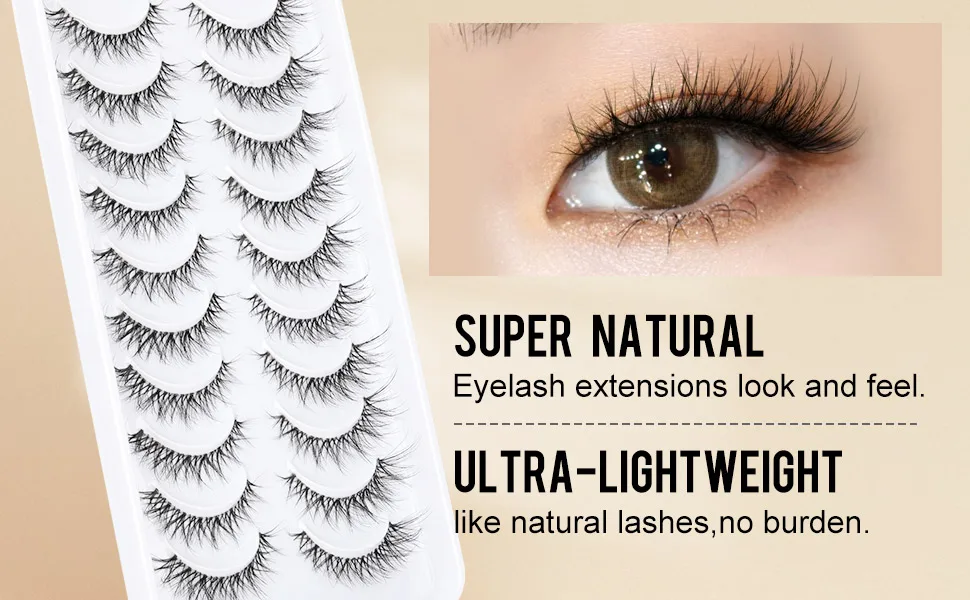 Lashes Natural Look Wispy Eyelashes Clear Band Lashes Cluster Short Mink Fluffy Fox Eye 15mm Lash Extensions Cat Eye False Eyelashes Pack 10 Pairs Not Fall Apart Clear Band - 20A - Natural Mink Lashes Fox Eye Lashes