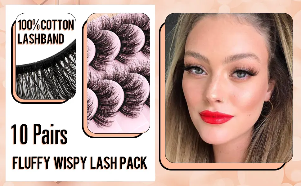 Mink Lashes Wispy Fluffy False Eyelashes 10 Pairs Lash Pack 3D 18mm Lashes Natural Look Fake Eyelashes by EYDEVRO - Y28-21G