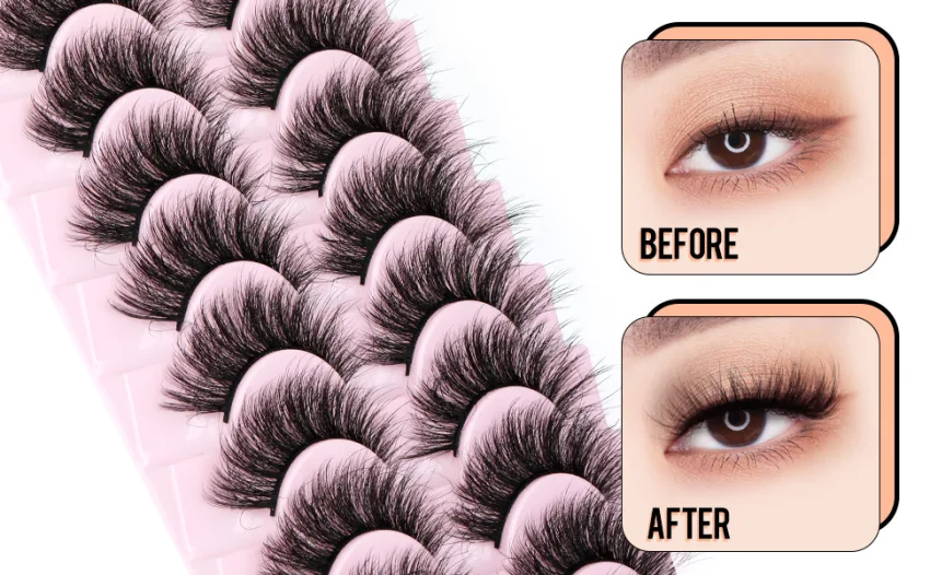 Mink Lashes Wispy Fluffy False Eyelashes 10 Pairs Lash Pack 3D 18mm Lashes Natural Look Fake Eyelashes by EYDEVRO - Y28-21G