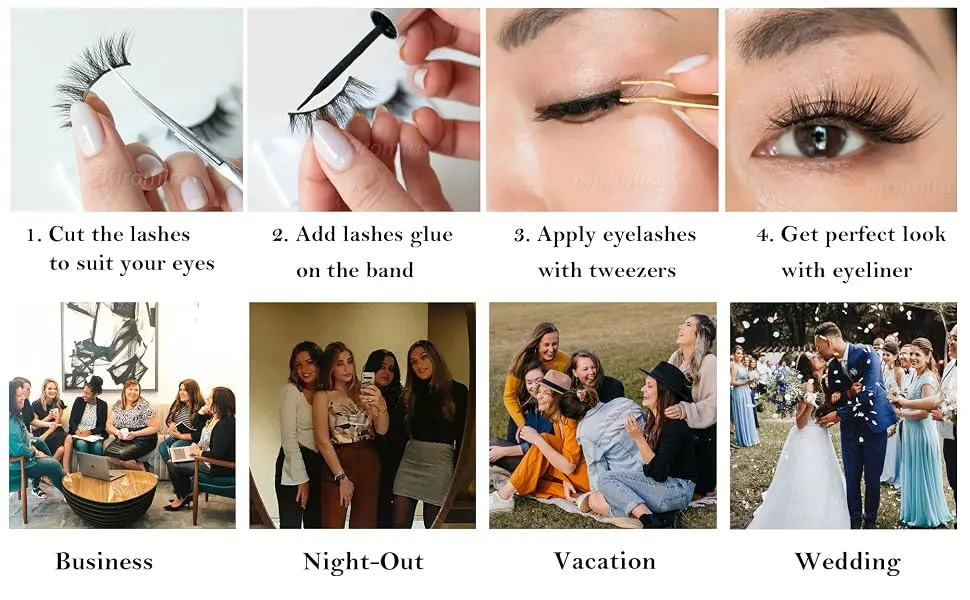 False Eyelashes Clear Band Natural Lashes Wispy Cat Eye 15mm Russian D Curl Lashes Extension Strip Eyelashes Pack by Kiromiro 15mm Cat Eye - how to apply strip eyelashes