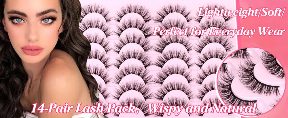 Wispy Lashes 3D Eyelashes Natural Look 14 Pairs Short Lashes That Look Like Extensions Lashes Pack False Eyelashes by EYDEVRO 17B Natural - Y28-17B