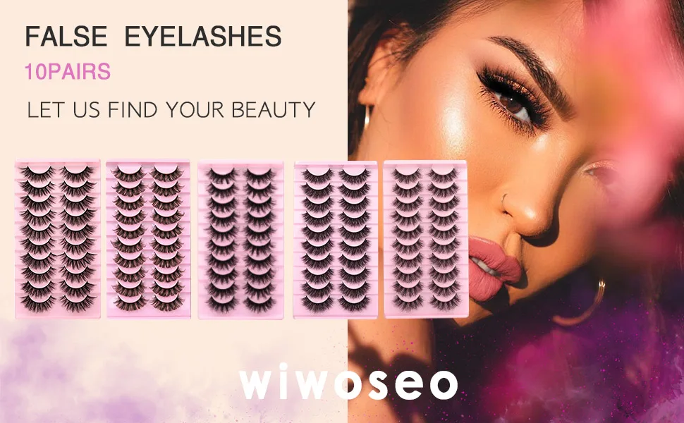 wiwoseo Eyelashes Natural Fluffy False Eyelashes 16MM Faux Mink Lashes 10 Pairs Pack - wiwoseo