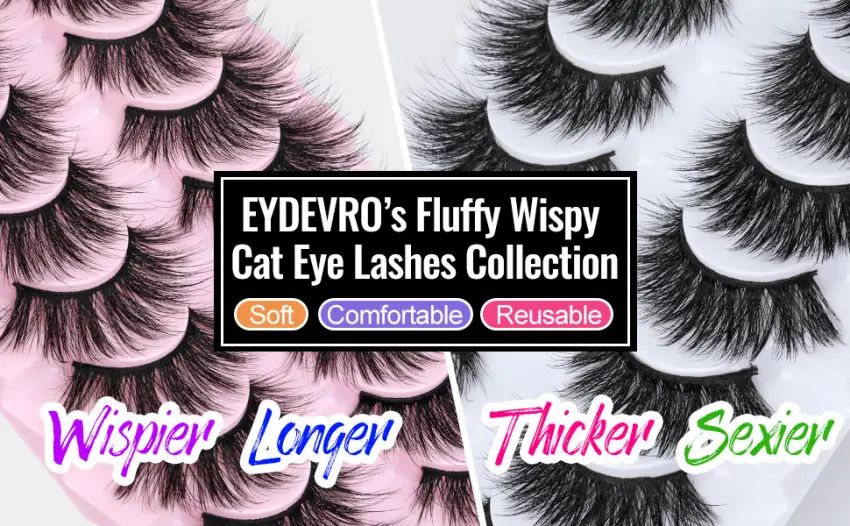 False Eyelashes Fluffy Cat Eye Lashes Mink 20mm Long Wispy Eyelashes 5D Curl Strip Lashes Natural Look 10 Pairs Pack by EYDEVRO - Y28-18B