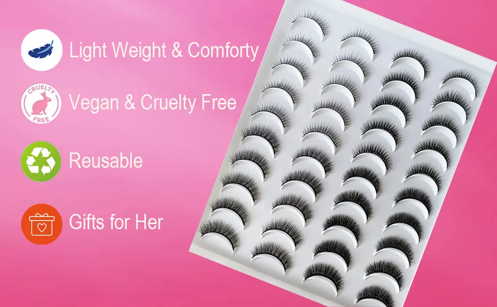 DAODER Lashes Short Eyelashes Natural Look Faux Mink Lashes Wispy Medium Length False Eyelashes 9 11mm Reusable Eye Lashes Pack Variety Styles 20Pairs - short lashes banner
