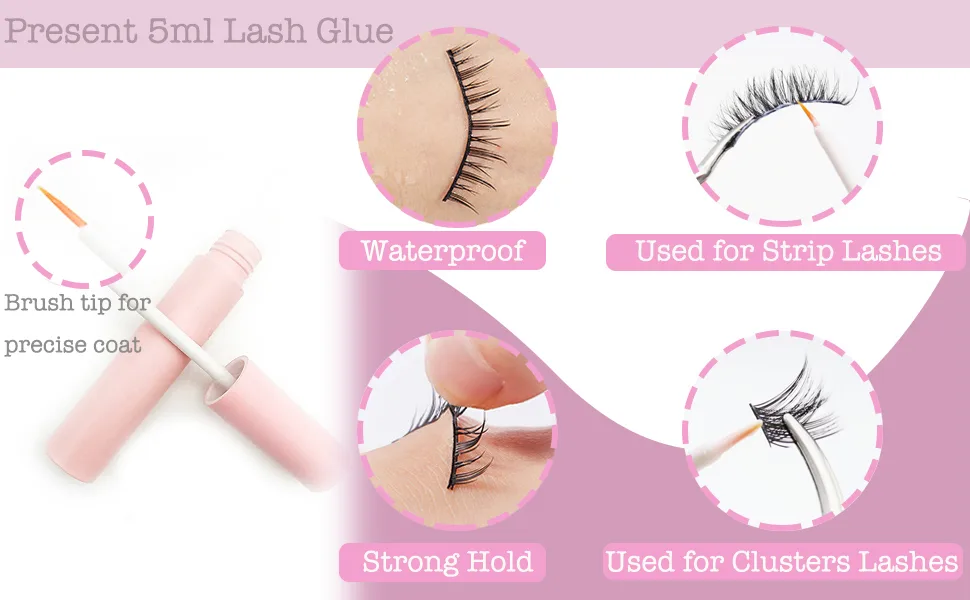 DAODER False Eyelashes Fluffy Cat Eye Lashes With Lash Glue and Tweezers Set 18mm Wispy Long Dramatic Volume Fake Eyelashes Pack Soft Light 10 Pairs (Fluffy Lashes 09) - lash glue