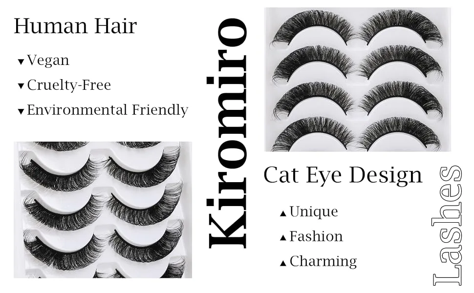 False Eyelashes Wispy Fuax Mink Lashes D Curl Fluffy Natural Lashes Human Silk Russian Strip Lashes Pack by Kiromiro 16mm Extension Strips - FALSE eyelashes natural look