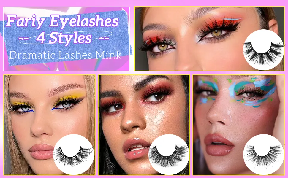 Newcally Lashes Mink Cat Eye Lashes Natural Wispy Fluffy False Eyelashes Dramatic Long Fake Lashes 4 Styles Mixed Lashes Look Like Eyelashes Extension 20 Pairs Bulk Pack - Fariy Lashes Pack