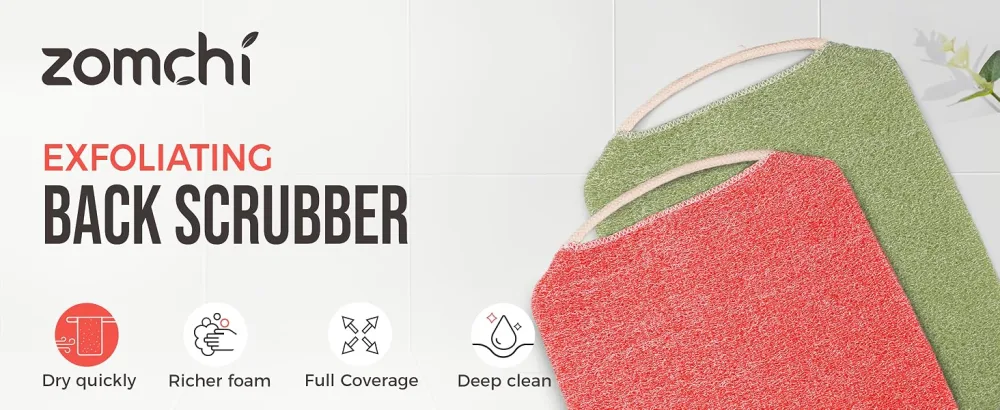 ZOMCHI 2 Pack Back Scrubber for Shower Towel Exfoliating Body Scrubber with Handles for Men & Women Deep Cleans Skin Massages - back scrubber for shower