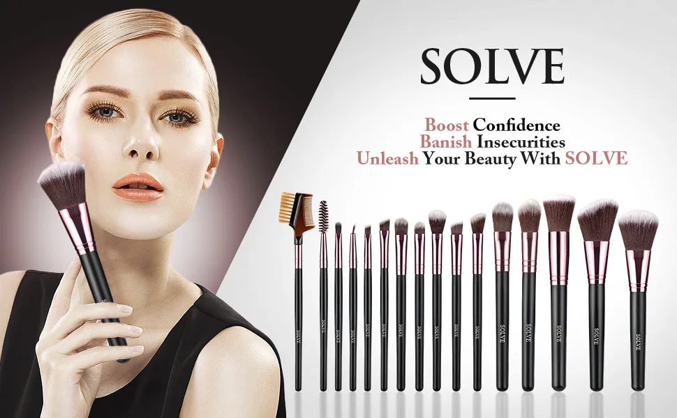 Makeup Brushes SOLVE Professional 16pcs Brushes Set with case face makeup brushes set foundation eyeshadow brush set travel make up brushes with wooden Handle Softy synthetic fiber( & ) - Makeup Brushes