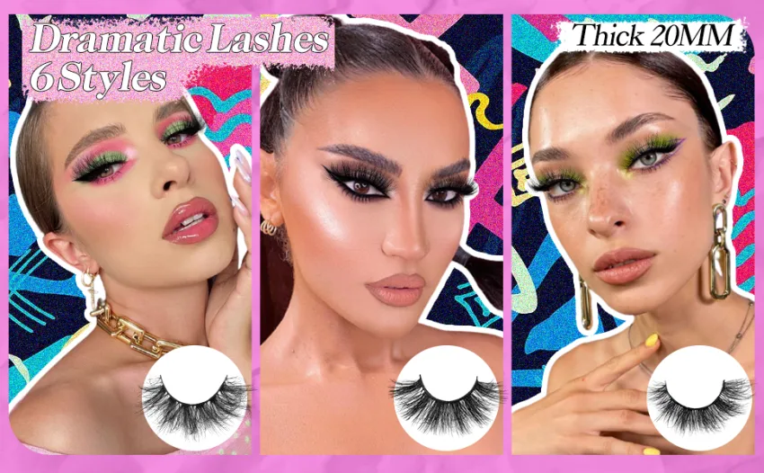 Newcally Fluffy Wispy False Eyelashes 20MM Dramatic Thick 5D Volume Fake Eye Lashes 6 Styles Long Cat Eye Curly Strip Faux Mink Eyelashes 30 Pairs Lashes Multipack Bulk A- Bomb Volume - Dramatic Lashes 20mm