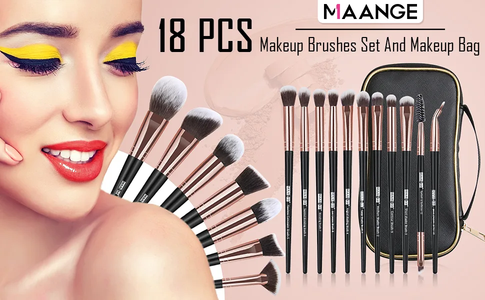 Makeup Brushes 18 Pcs Professional Premium Synthetic Makeup Brush Set with Case Foundation Kabuki Eye Travel Make up Brushes sets (Black Gold) BlackGold - makeup brushes