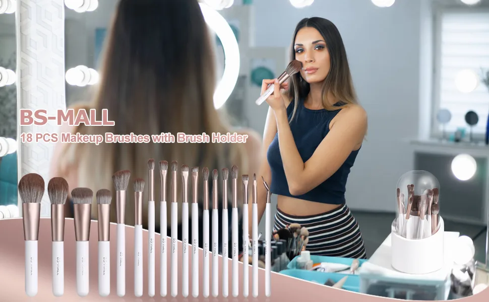 BS-MALL Makeup Brushes18 Pcs Premium Synthetic Powder Foundation Blush Contour Concealers Lip Brushes with Brush Holder Package for Gift (White) - product information 25