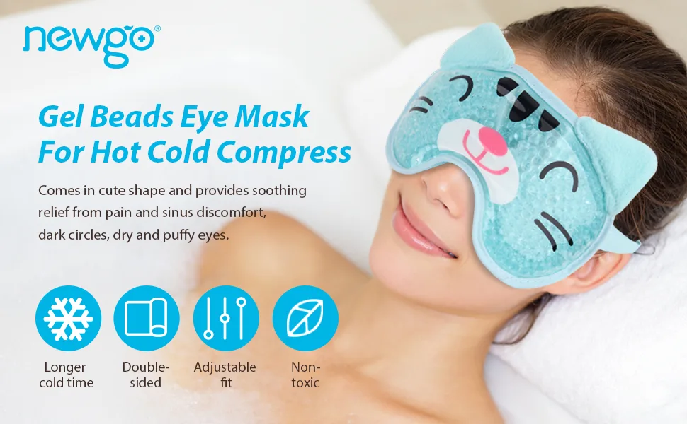 NEWGO Ice Pack for Eyes Cold Compress Reusable Hot Cold Gel Eye Mask with Soft Plush Backing for Kids Girl Blue Cat - cooling eye mask