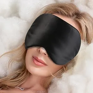 Silk Sleep Mask 2 Packs 100% Real Natural Silk Eye Mask with Adjustable Straps Eye Sleep Mask BeeVines Summer Travel Eye Sleep Sunshade to Reduce Puffy Eyes (Black & Pastel Blue) 10- Black & Pastel Blue - silk eye mask