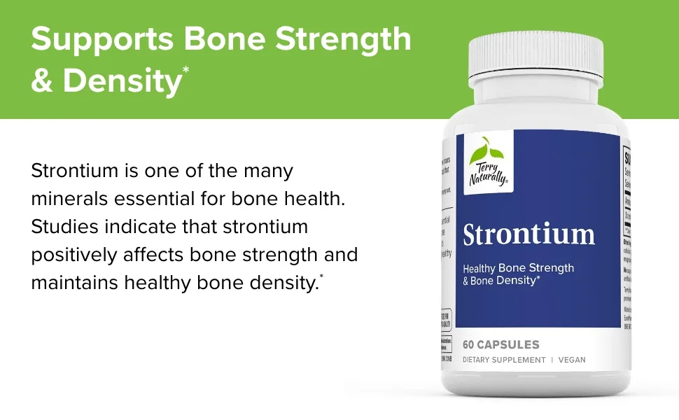 Terry Naturally Strontium - 60 Capsules Pack of 2 - Supports Bone Strength & Density - Non-GMO Gluten Free Kosher - 60 Total Servings - Supports Bone Strength & Density