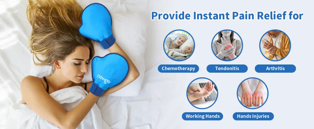 NEWGO Hand Ice Pack Golves for Pain Relief 2 Pack Cold Gloves for Chemotherapy Neuropathy Reusable Ice Gloves for Hands Finger Injuries Arthritis Working Hands - ice pack