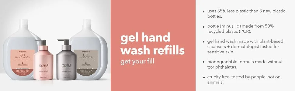 Method Premium Gel Hand Soap Refill Lavender + Violet Recyclable Bottle Biodegradable Formula 34 fl oz (Pack of 4) Violet + Lavender 34 Fl Oz (Pack of 4) - gel hand wash, hand wash refills