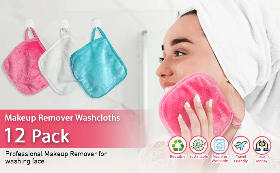 NATWAG | Reusable Update Makeup Remover Microfiber Cloth for Sensitive Skin | Washable Makeup Remover Towels | Natural Facial Cleansing Towels (6 x 6 12 Pack Assorted) Multicolor - product information 8