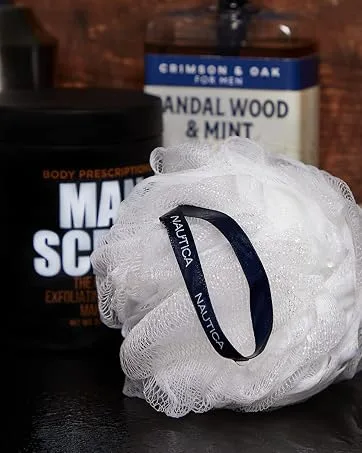 Nautica Loofah Sponge Set | Exfoliating Bath & Shower Poufs Body Scrubber 6 Pack with Mesh Bag Navy - SHOWER loofah