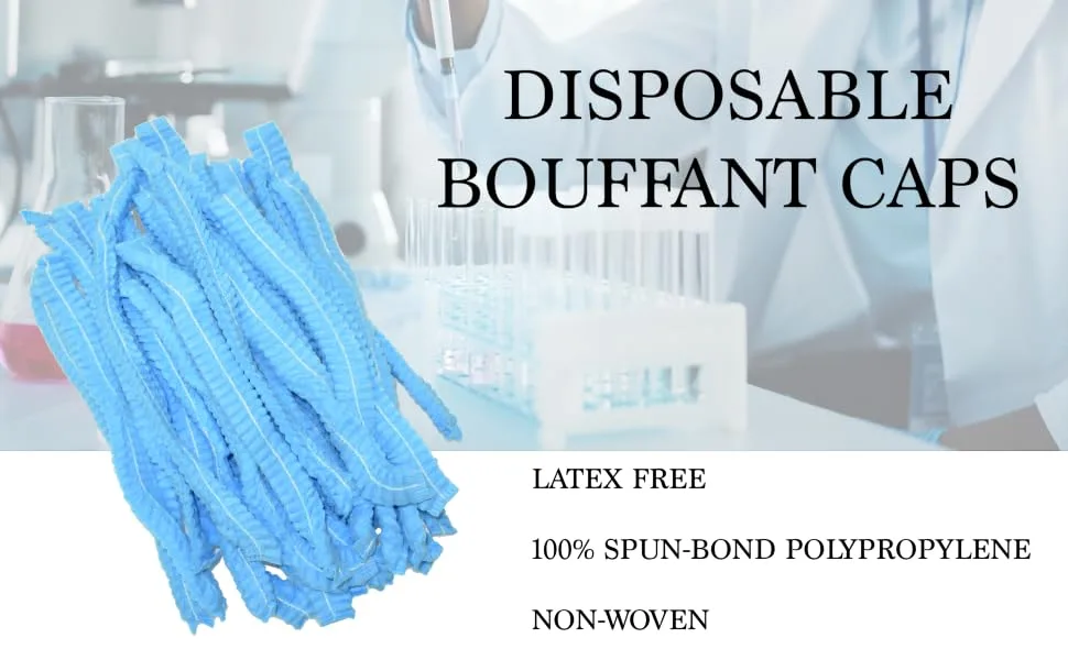 Disposable Bouffant Caps | 24 Inch | Blue | 100 Pack | Head Covers | Hair Nets - Hair covers
