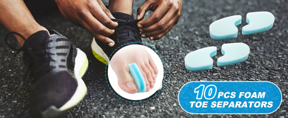 Sumiwish Foam Toe Separators 10 Pack Breathable Toe Spacers Reduce Friction and Relieve Corns Pain Overlapping Toes Corrector - (Blue) - Sumiwish