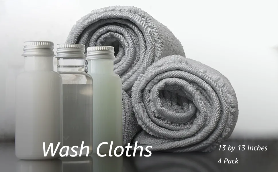 Eurow Absorbent and Fast Drying Microfiber Washcloths 13 by 13 Inches Gray 4 Pack - cloth wash dry drying washing microfiber