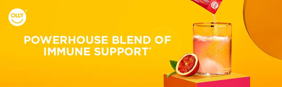 OLLY Immunity Powder Daytime Immune Support Elderberry Vitamin C D Zinc Fizzy Drink Mix Blood Orange - 10 Count - image