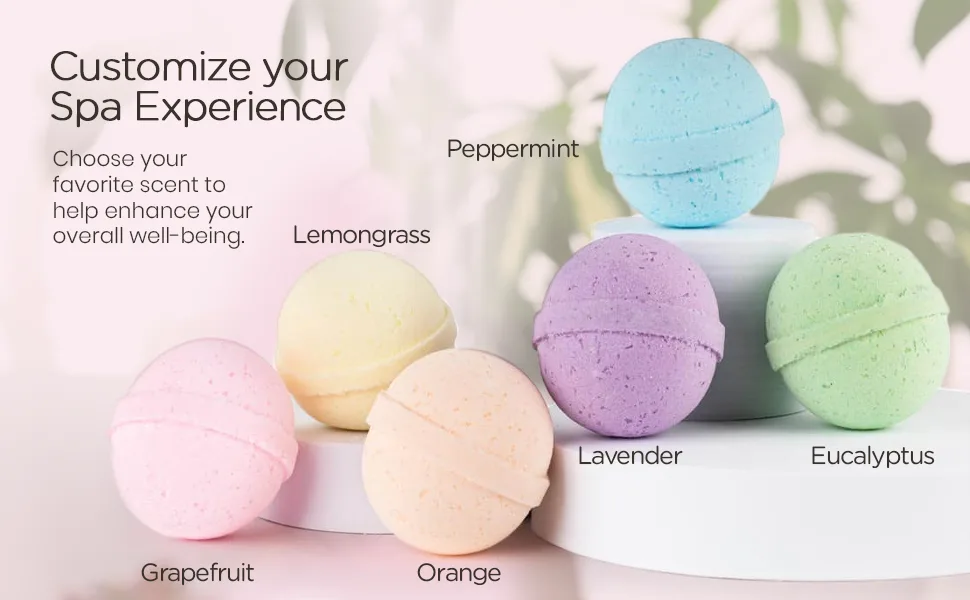 SpaRoom Epsom Salt & Essential Oil Assorted Bath Bombs - 5 oz. - Made in The U.S. (Assorted 6 Pack) Assorted 5 Ounce (Pack of 6) - Customize your spa experience