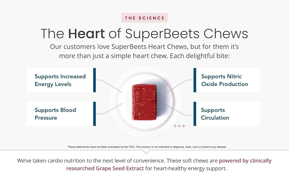 humanN SuperBeets Chews - Grape Seed Extract & Non-GMO Beet Chews - Pomegranate Berry Flavor - 120 Count (Pack of 2) - superbeets heart chews support blood pressure and healthy energy