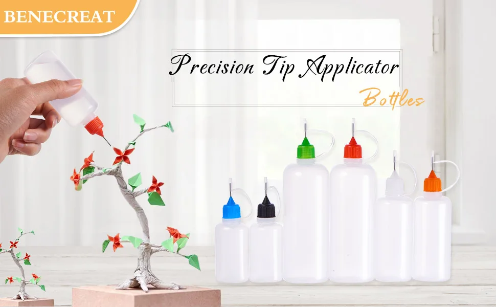 BENECREAT 12 Pack 4 Ounce Multi Purpose DIY Precision Tip Applicator Bottles Set with Plastic Droppers and Funnels - Halloween Liquid Tie Dye Crafts DIY Quilling Glue Applicator Oiler Bottle - tip bottle
