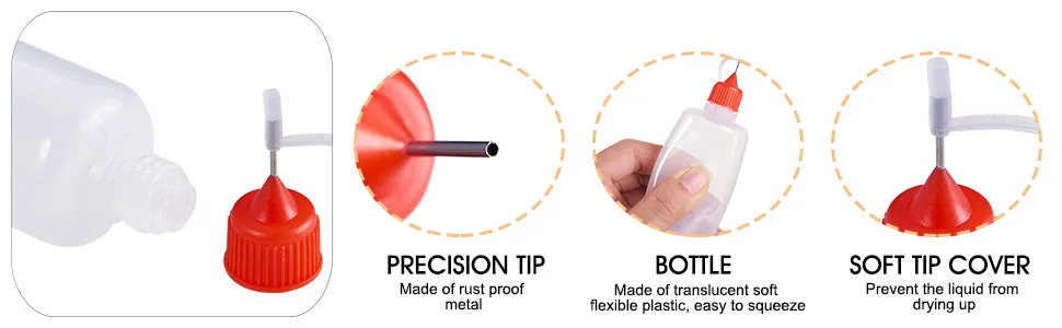 BENECREAT 12 Pack 4 Ounce Multi Purpose DIY Precision Tip Applicator Bottles Set with Plastic Droppers and Funnels - Halloween Liquid Tie Dye Crafts DIY Quilling Glue Applicator Oiler Bottle - tip bottle