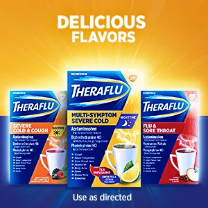 Theraflu Nighttime Multi-Symptom Severe Cold Hot Liquid Powder Green Tea and Citrus Flavors 6 Count Box (Packaging May Vary) - Theraflu Nighttime Multi-Symptom Severe Cold