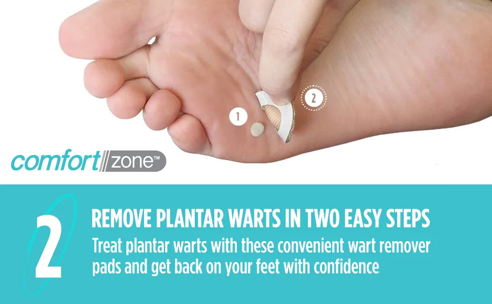 Comfort Zone Plantar Wart Remover Kit Maximum Strength Salicylic Acid Medicated Patches and Concealing Pads 24 Count - Remove Plantar Warts in Two Easy Steps