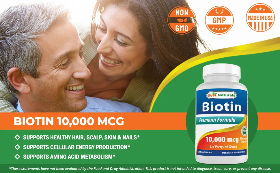 Best Naturals Maximum Potency Biotin 10 000 Mcg for Healthier and Longer Hair Growth Support Formula 200 Count - Biotin 10000 mcg 200 Capsules