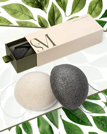 CSM Organic Konjac Sponges 3-Pack for Gentle Exfoliating - Facial Cleansing Sponge with Activated Bamboo Charcoal to Clean Pores Remove Impurities Exfoliate - 2 Black 1 White Natural Sponge - Kojic Sponge